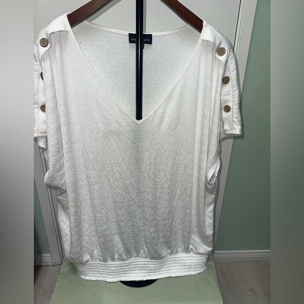 White Button-Sleeve Blouse